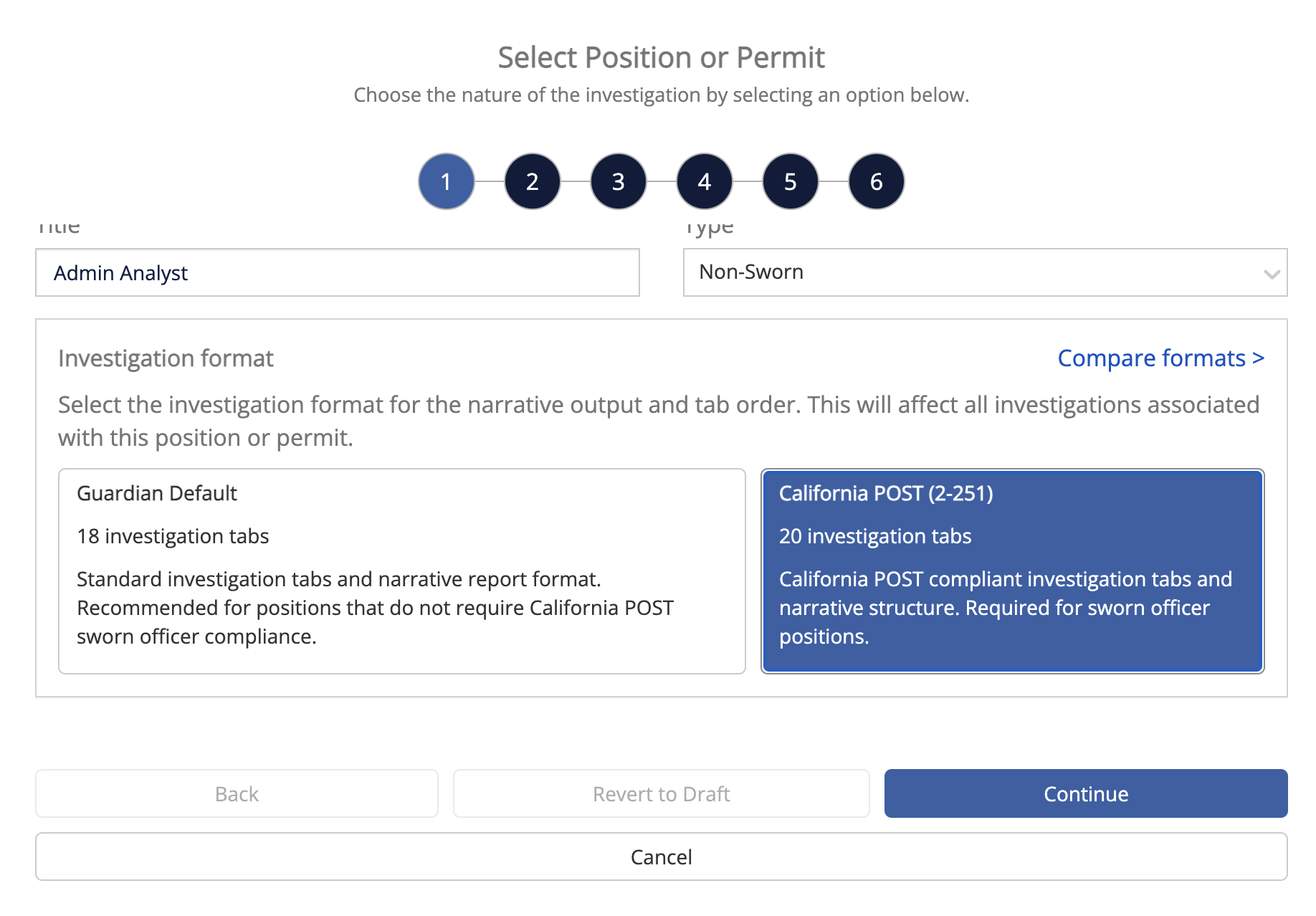 Position Manager showing Investigation Format options and Compare Formats.
