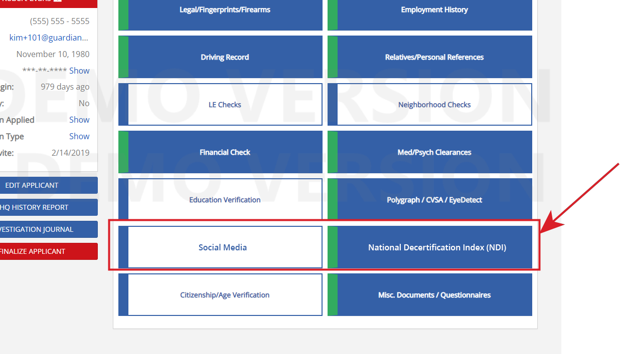 Social Media and National Decertification Index investigation tabs