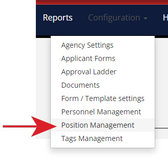 Configuration menu Position Management option