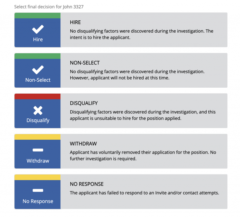 Final decision options with Non-Select status