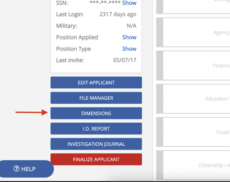 Dimensions button in investigation details