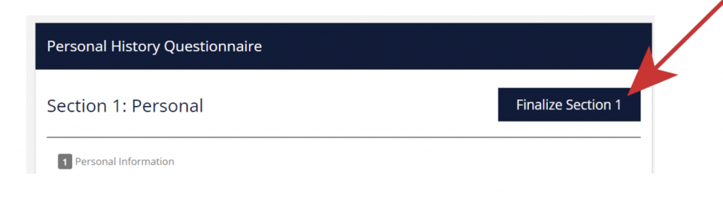 Finalize Section button in the PHQ