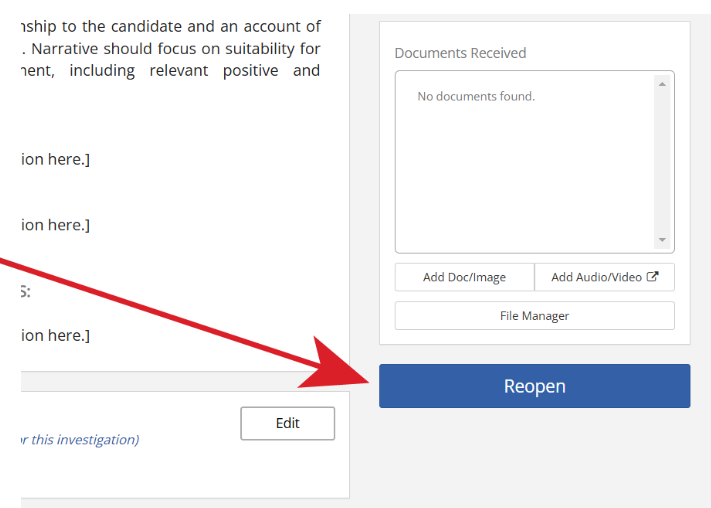 Finalized investigator tab reopen button