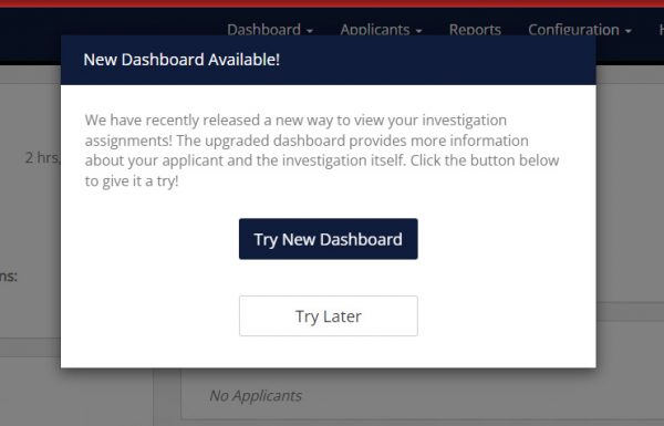 New Dashboard Available prompt